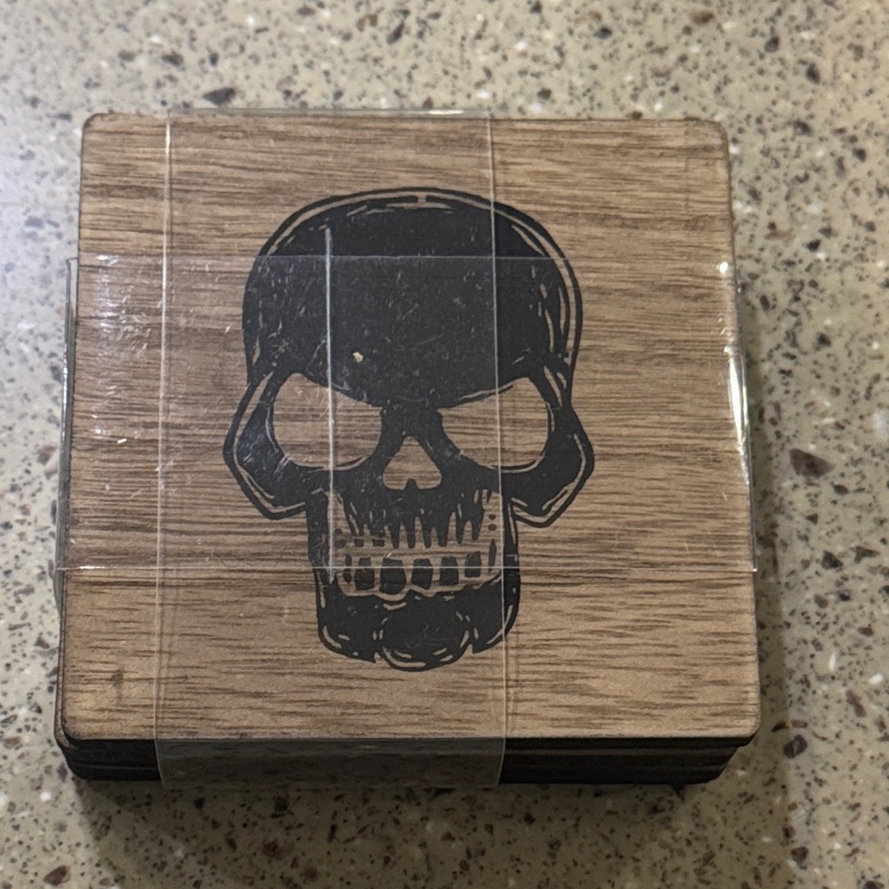 Wooden Skull Coasters Set
